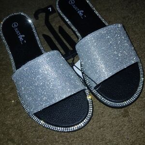 Just Be Women's Silver Slide Sandals